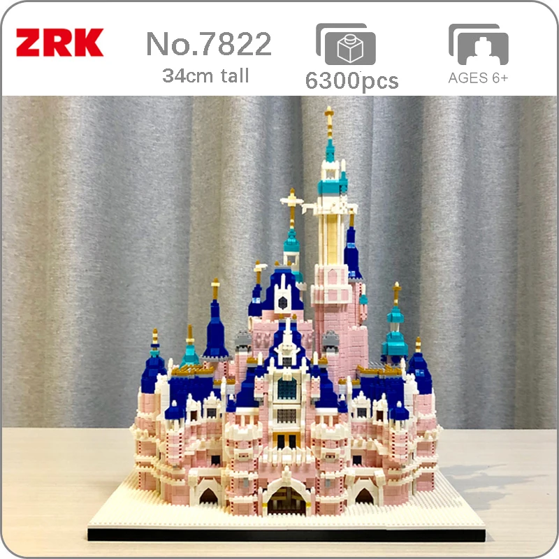 

ZRK 7822 Architecture Amusement Park Pink Castle 3D Model 6300pcs Mini Diamond Blocks Bricks Building Toy for Children no Box