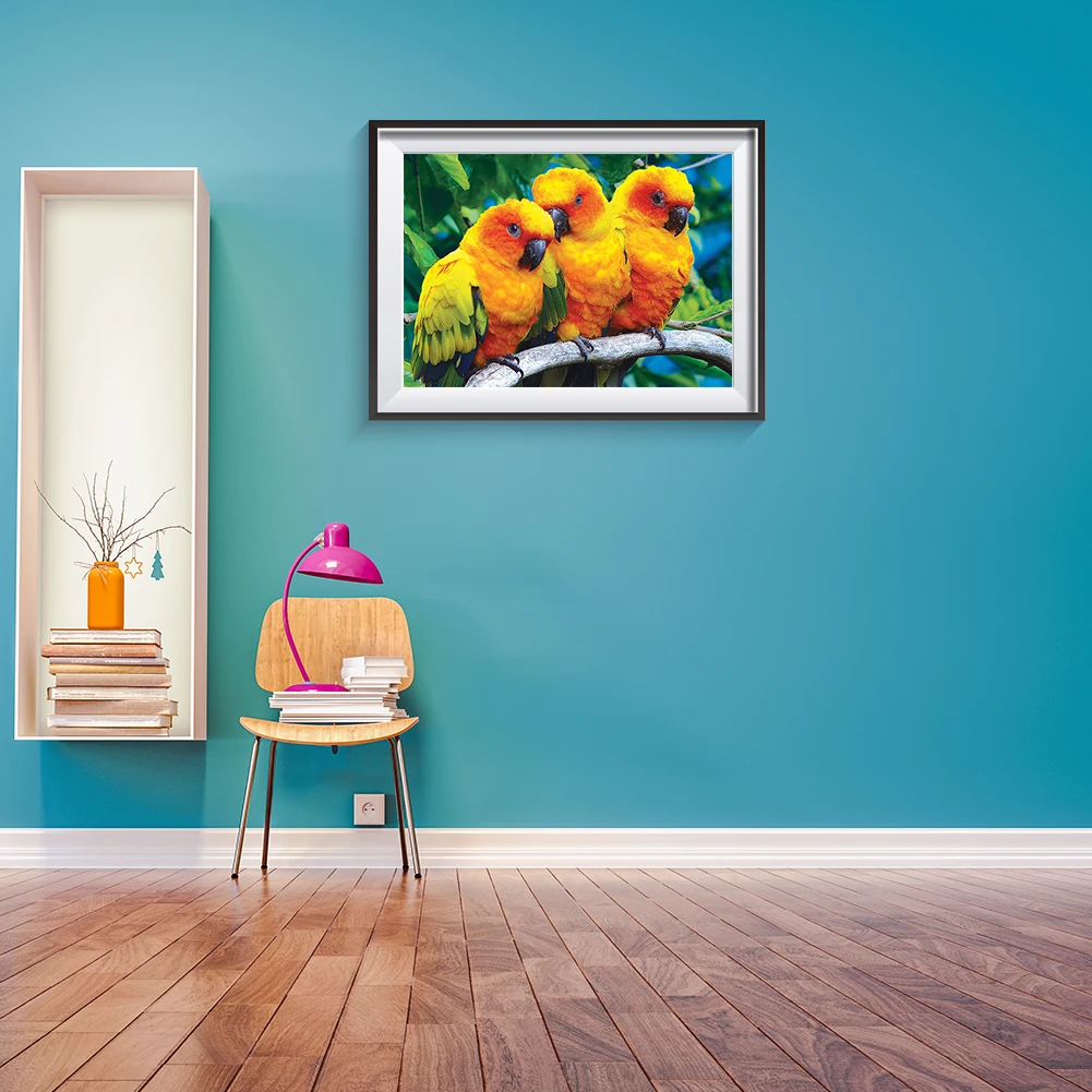 Three Yellow Parrots Diamond Painting Cross Stitch Mosaic 5D DIY Full Drill Kits Framed Eco-friendly Craft | Дом и сад