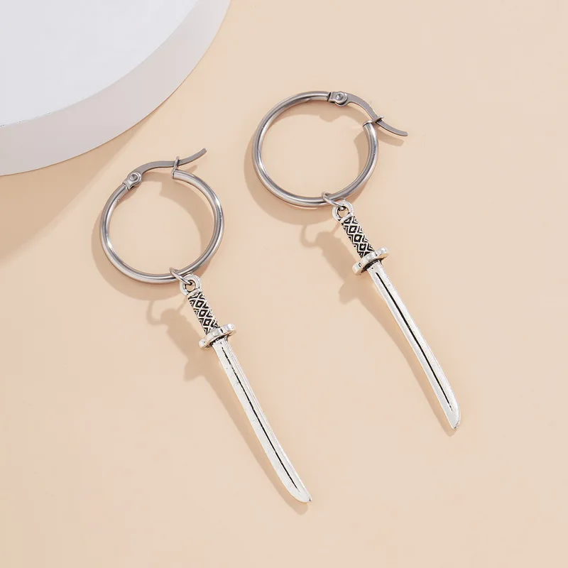 Серьги-подвески в винтажном стиле женские креативный дизайн сплав нож катана меч