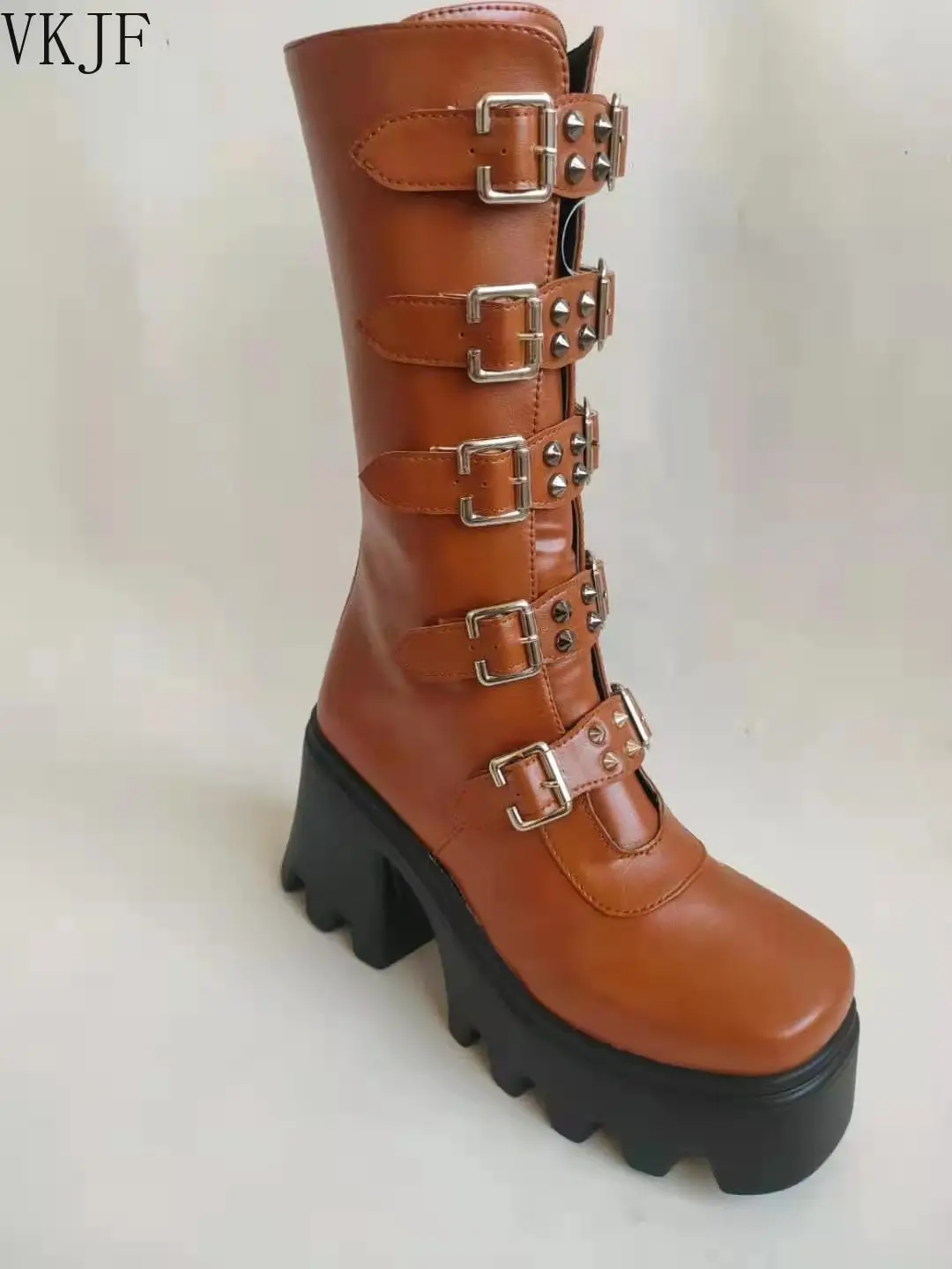 

Brand New Motorcycle Boots Women Platform Chunky High Heels Rivet Buckle Women Boots 2021 Fashio Punk Botas De Mujer