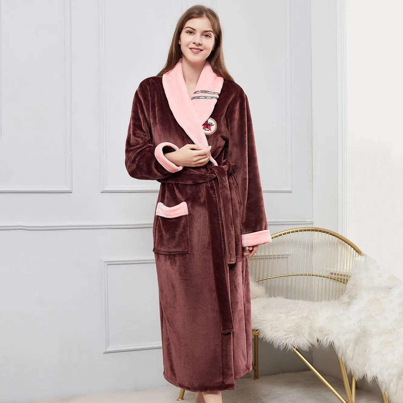 

Coral Fleece Female Kimono Robe Gown Sexy Winter Thicken Bathrobe Plus Size Casual Sleepwear Ultra Long Nightgown Negligee