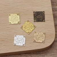 50pcslot 10mm silver plated copper square flowers filigree wraps connectors charm findings for jewelry making components
