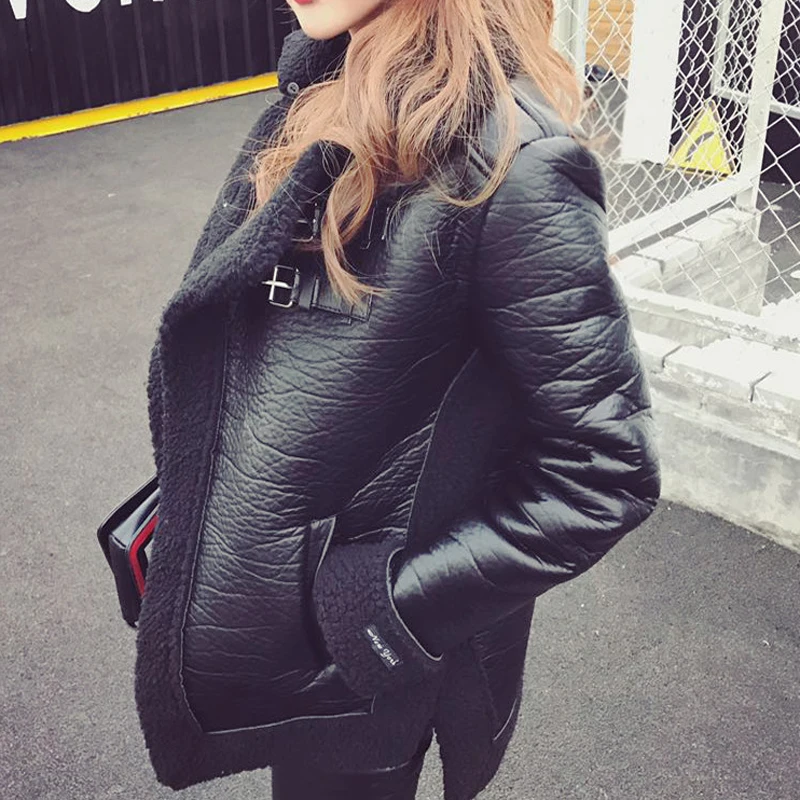 Женское байкерское меховое пальто из овчины осенне зимнее женское бархатное
