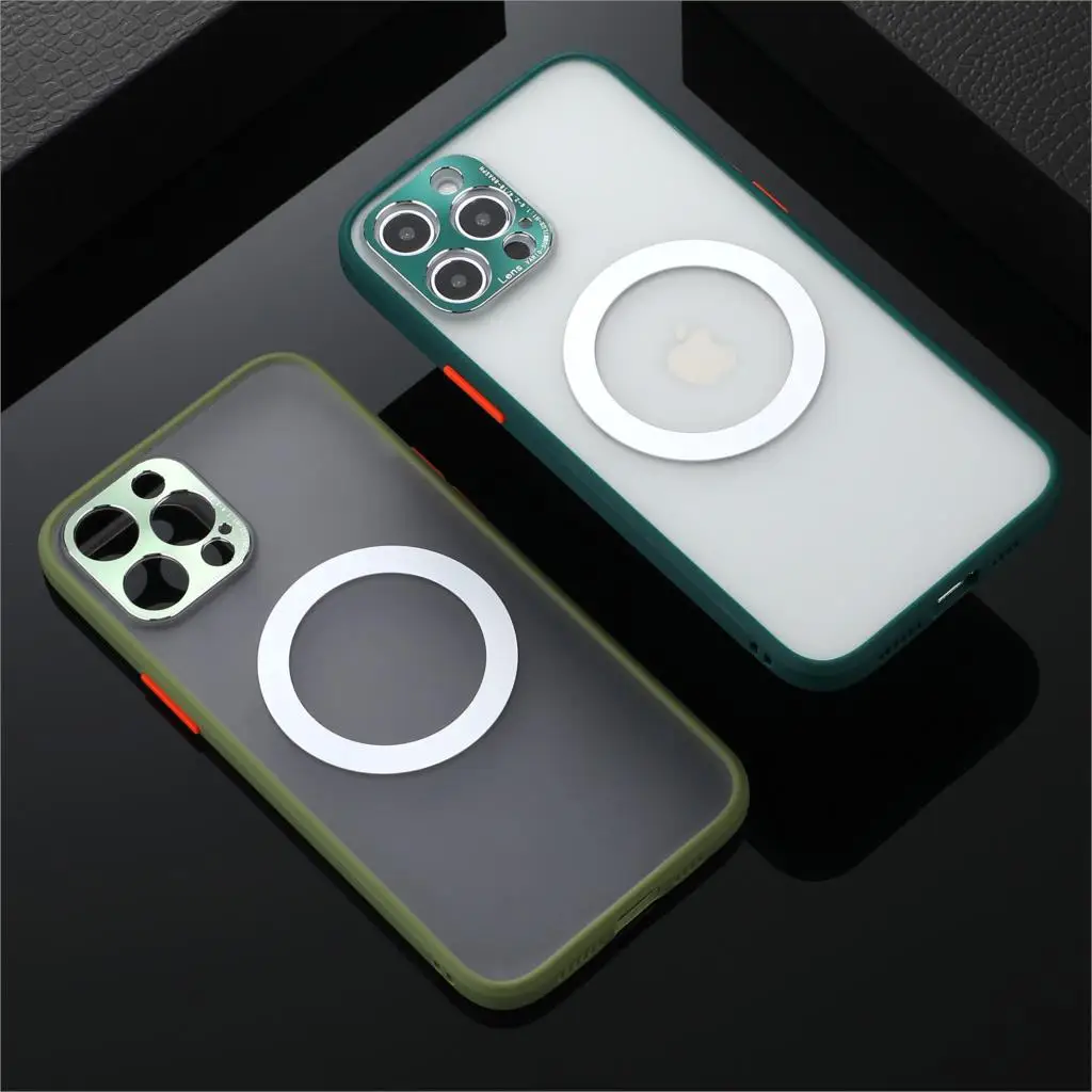 

Magsafe Wireless Charging Luxury Phone Case For iPhone 11 12 Mini Pro Max Transparent Matte Camera Lens Protection Back Cover