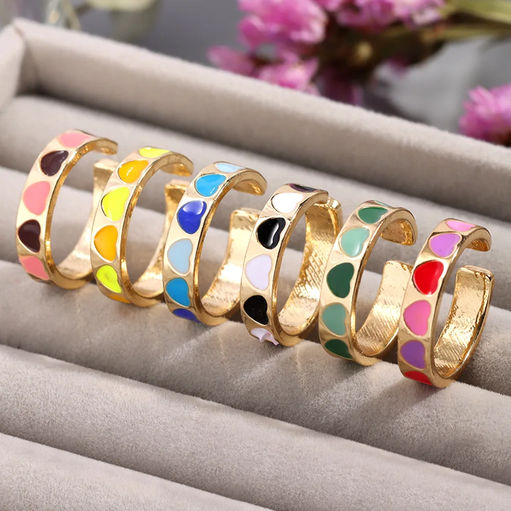

Fashion New Smily Face Enamel Finger Rings For Women Candy Color Chunky Love Heart Round Metal Ring Punk Party Jewelry Korea New