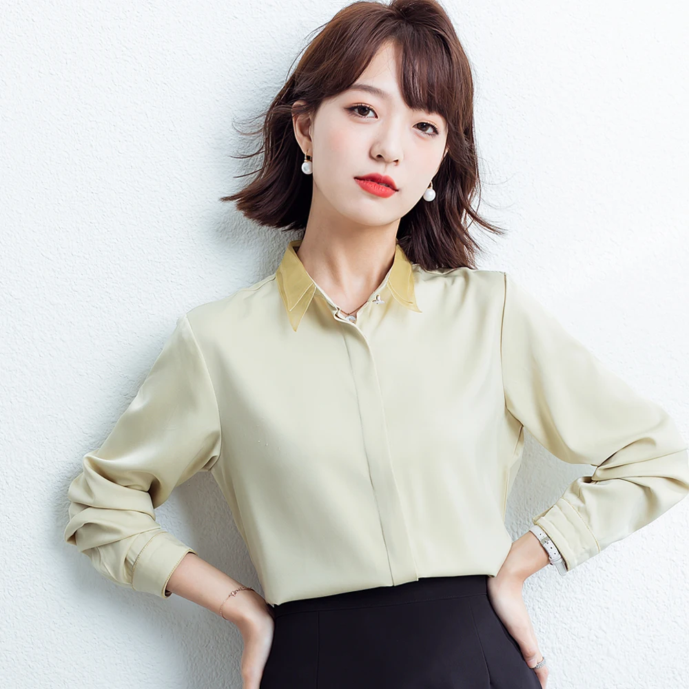 

Long Sleeve Solid Chiffon Shirt Women 2022 Spring New Office Womens Tops And Blouses Mesh Stitching Korean Women Shirts Clothes