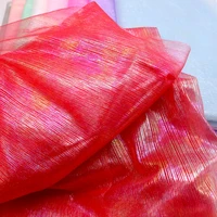 1m iridescent tulle fabric magic color grid lines illurory organza rainbow printed mesh strip diy sewing material supplies