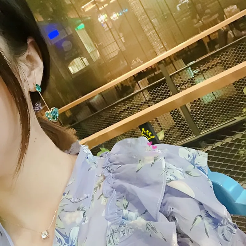 Женские длинные серьги капельки MENGJIQIAO новые элегантные с зеленым сердцем