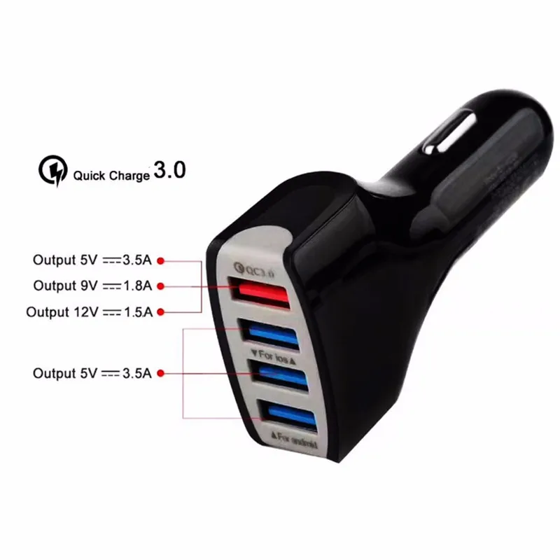 Быстрый QC 3 0 адаптер для зарядки телефона 4 порта USB Автомобильное зарядное