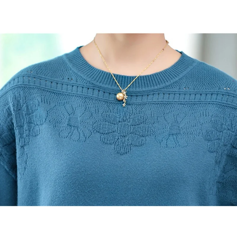 

2019 New middle aged female Plus size 4XL autumn winter knit sweater women print long sleeve pullovers bottoming sweater 2941