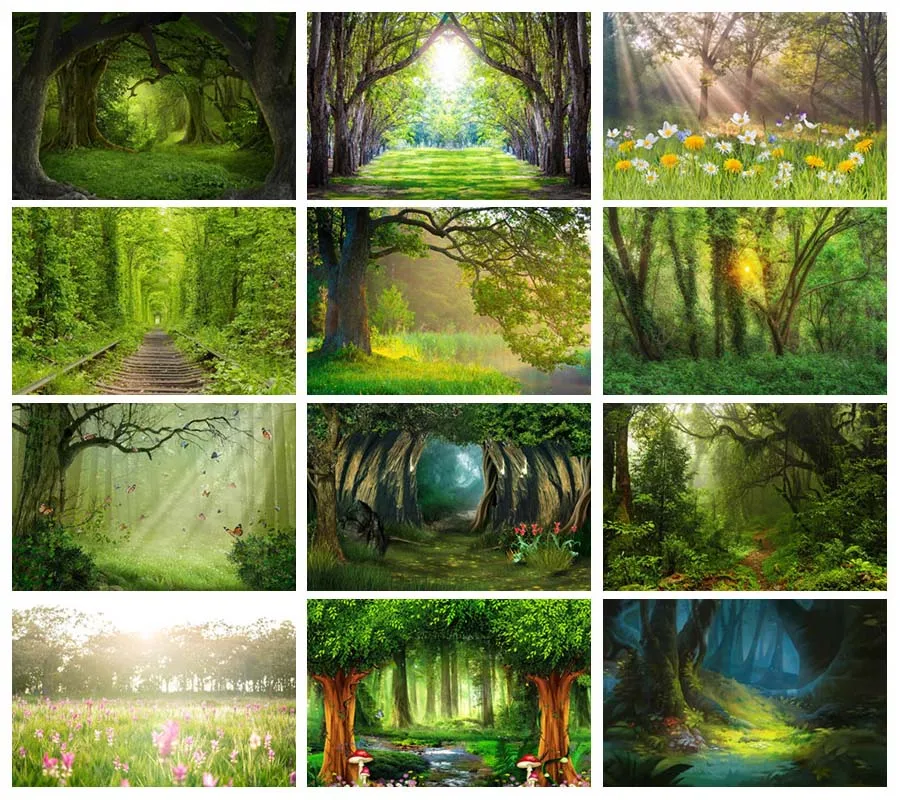 Фон для фотосъемки Mehofond Весна солнечный зеленый лес джунглей детский душ День