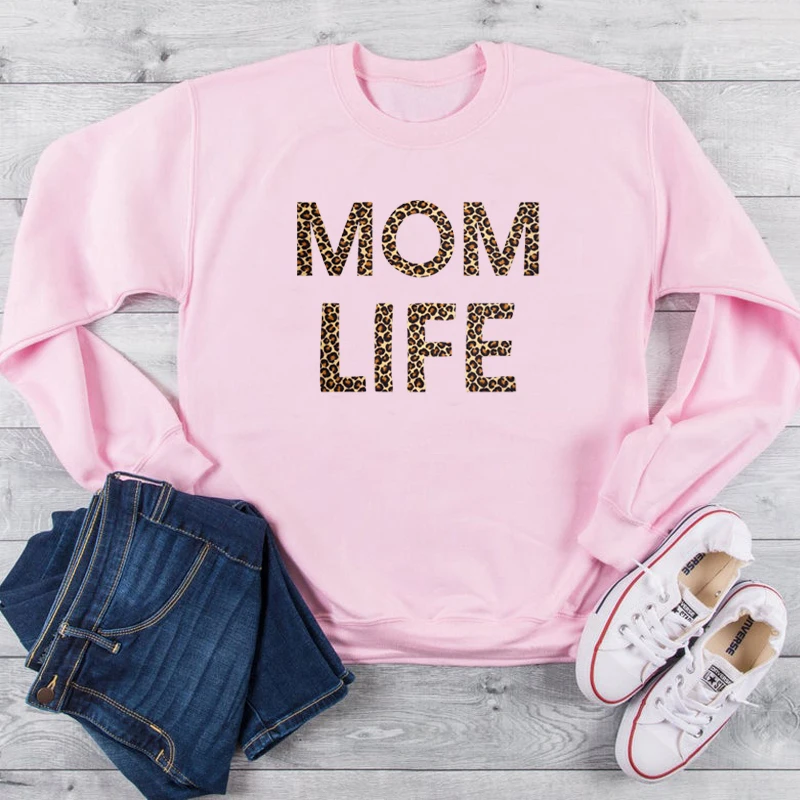 

Mom life graphic pure cotton mother days sweatshirt young hipster grunge tumblr Leopard Printed pullovers young gift quote tops