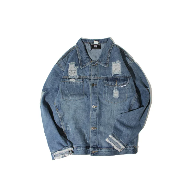 

Ripped denim jacket men's spring and autumn style Korean version of the trend loose handsome all-match couple jacket jacket