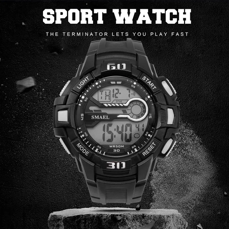

SMAEL 2021 New Top Brand Digital Man Watches Waterproof Anti-Shock Blue Outdoor Sports Men Watch LED Luminous Relogio Masculino