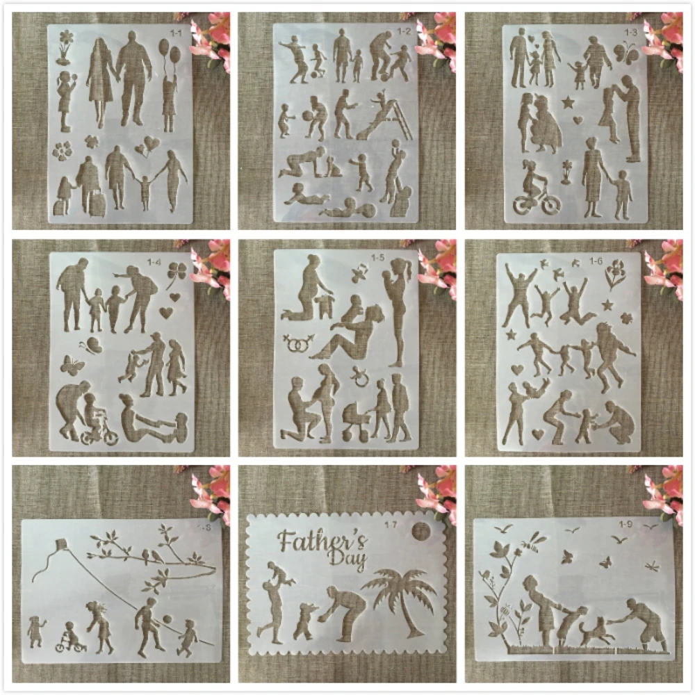 Трафареты 9 шт./компл. A4 29 см для семьи родителей детей сделай сам слоев рисунок