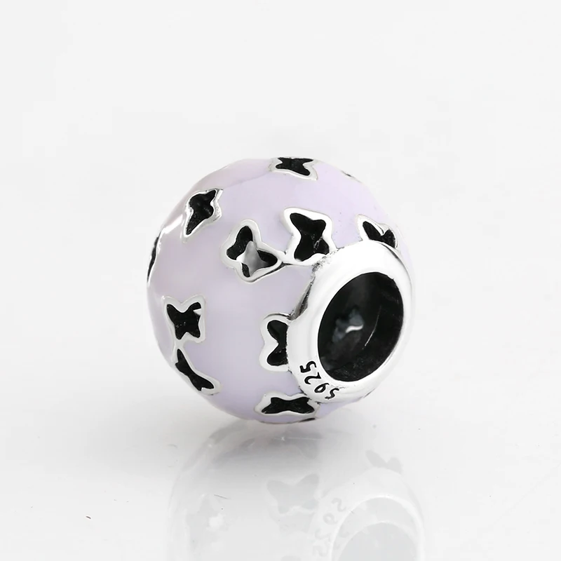 Настоящее серебро 925 пробы фиолетовая эмалированная бабочка изящные бусины