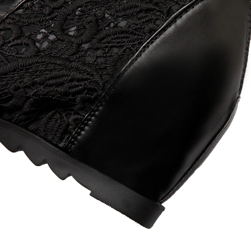 Женские летние сапоги до колена на танкетке привлекательные сетчатые длинные