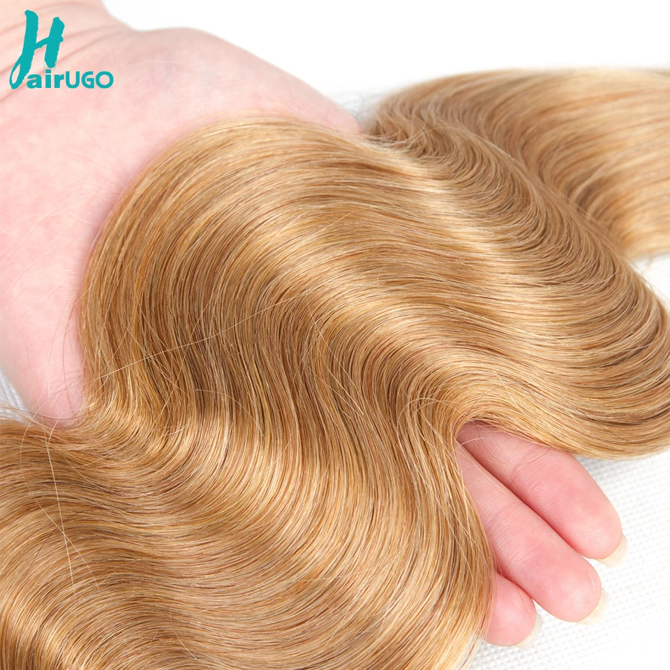 Волосы HairUGo предварительно цветные перуанские пучки волнистых волос не Реми блонд 4 пучка с закрытием человеческих волос#27 цветные наращивания волос