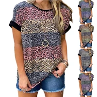 2021 summer european and american new womens leopard print round neck short sleeved fashion large size thin t shirt top