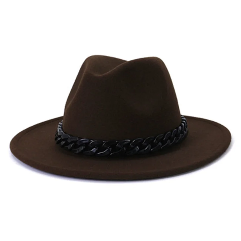 

women hats fedoras panama solid green pink black white chain felted men caps western cowboy outdoor casual formal fedoras hats