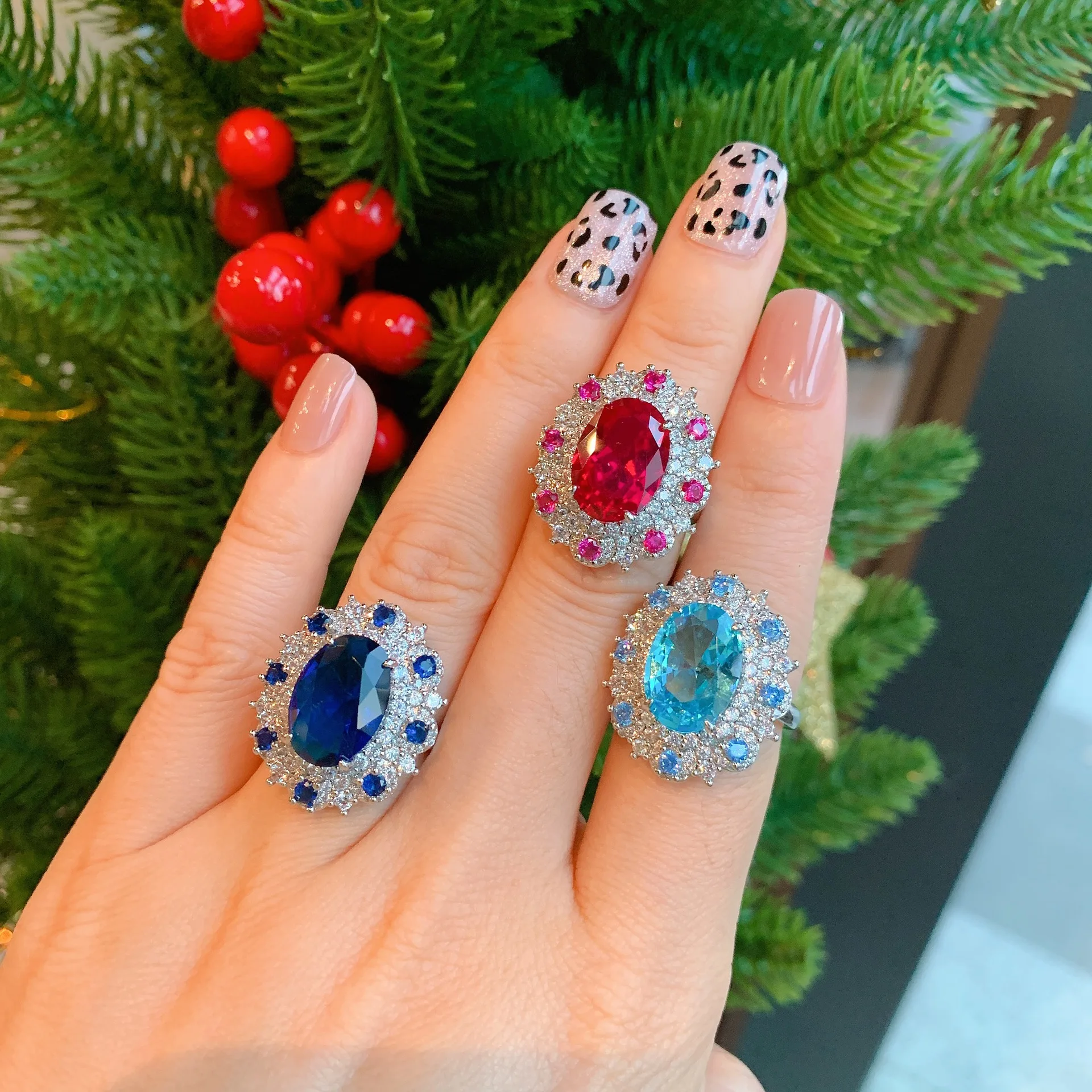

QTT Paraiba 925 Серебряное синее красное зеленое кольцо для женщин ювелирные изделия великолепные изысканные свадебные ювелирные изделия турмал...