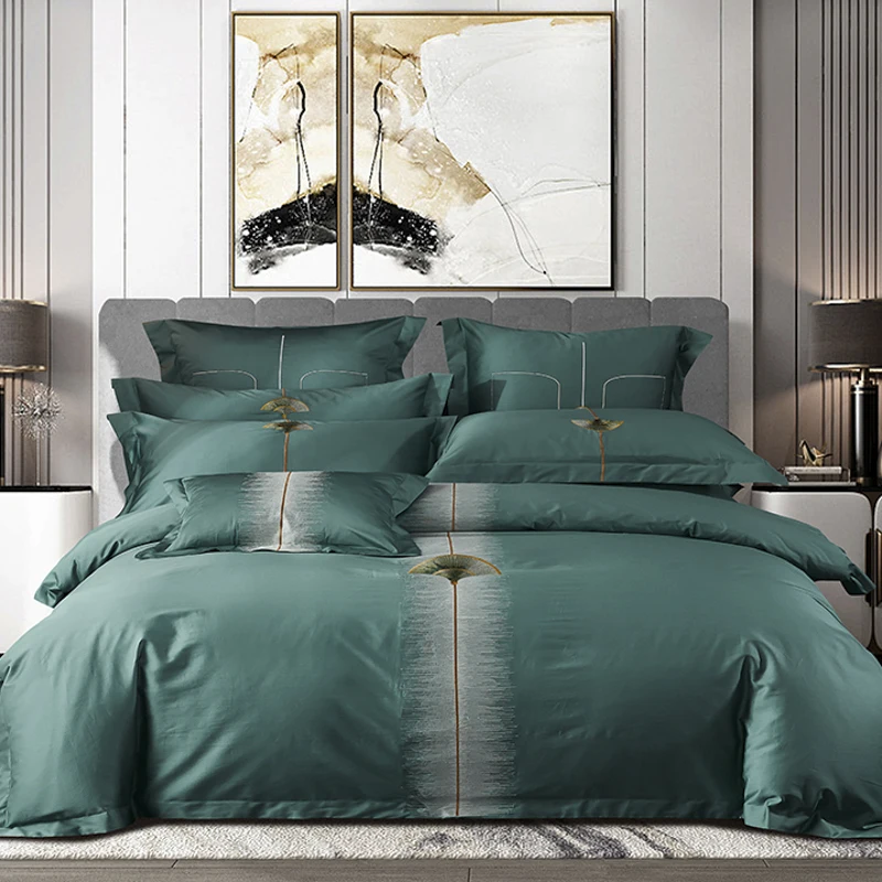 

Роскошный мягкий уютный египетского хлопка шикарные вентилятор вышивка Постельное белье Queen King Размеры пододеяльник для пухового одеяла/н...