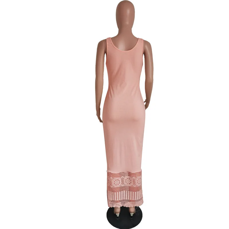 

High Waist Casual Bohemian Beach Dress 2021 Women Crochet Cut Out Sleeveless Maxi Dress Summer Female Night Club Party Dresses