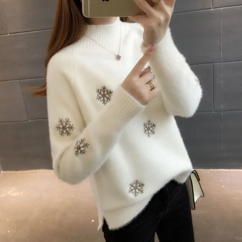 

2021 New Winter Knit Sweater Pullover Women Fashion Imitation Mink Cashmere Loose Plus Size 3XL Korean White Clothes Female Tops