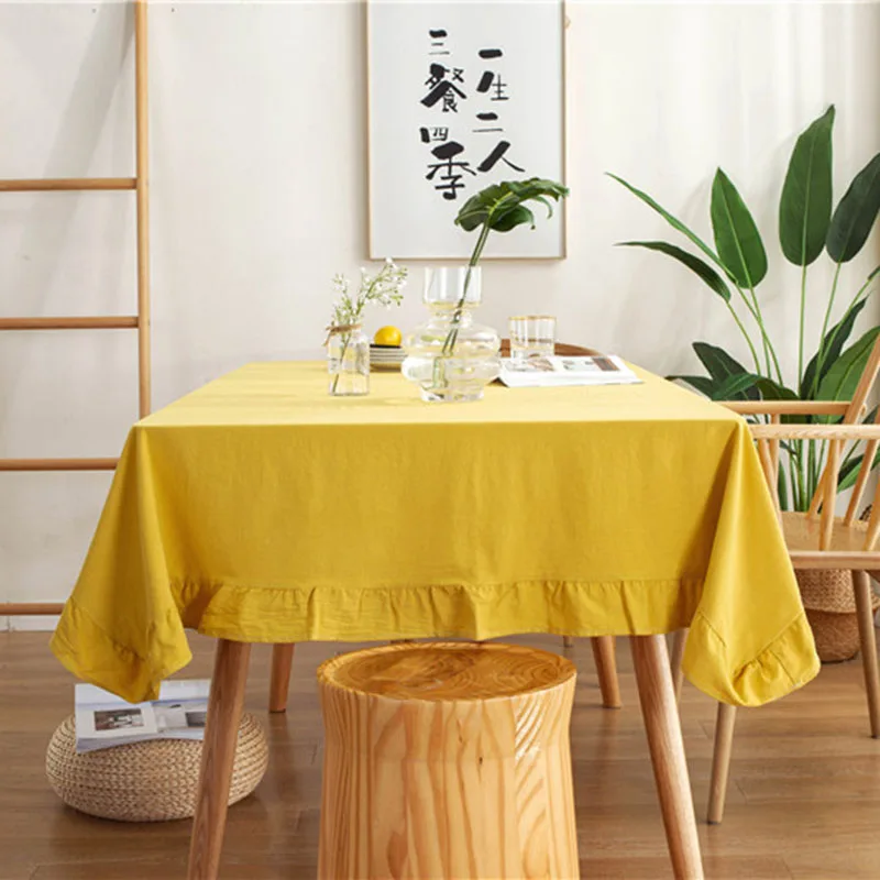 

Proud Rose Lotus Table Cloth Color Cotton Linen Tablecloth Ruffle Rectangular Table cover Coffee Dining mantel mesa Wedding Deco
