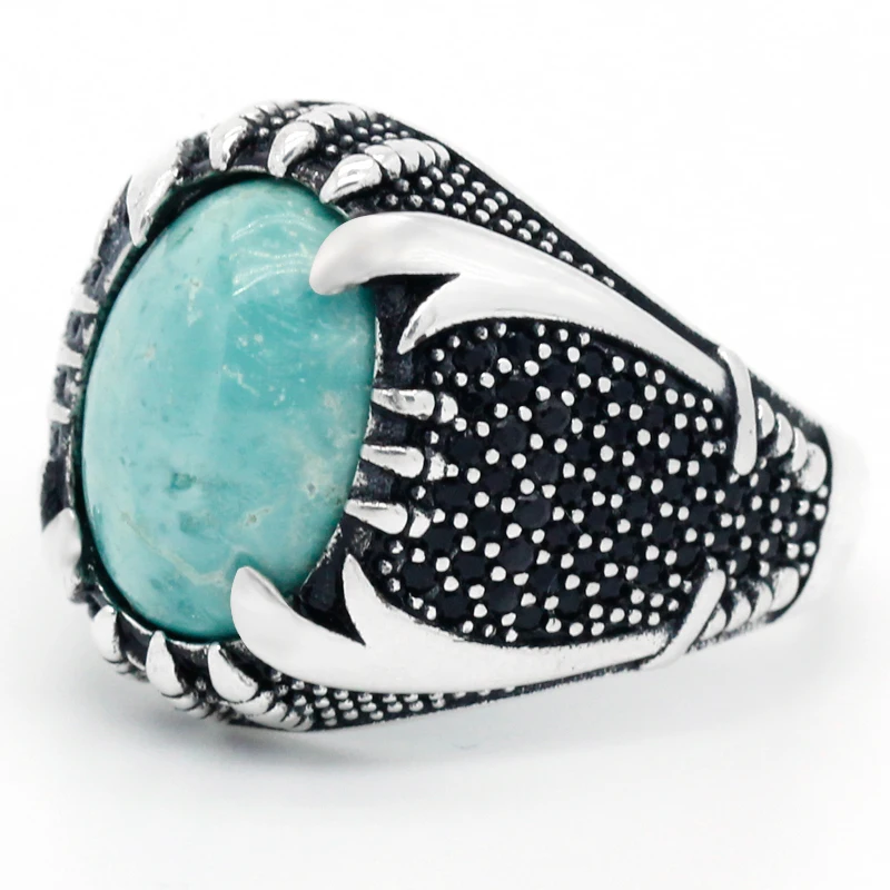 Бирюзовое кольцо 925 пробы серебряное исламское двойные мечи мощное коготь для