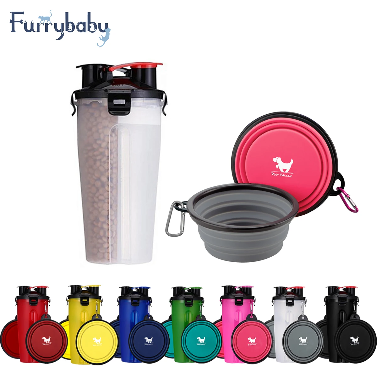 Портативный 2 в 1 домашнему животному складная бутылка для воды Еда контейнер с
