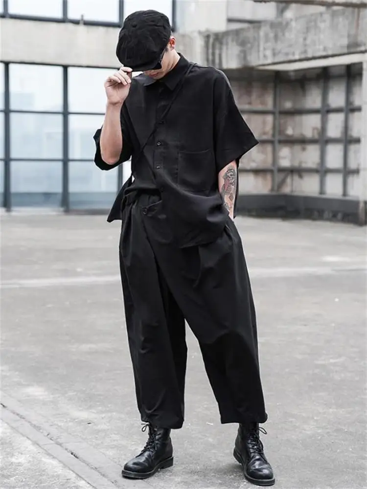 Men's Short-Sleeved Shirt Summer New Classic Simple Pocket Backpack Decoration Daily Leisure Youth Loose Oversized Shirt