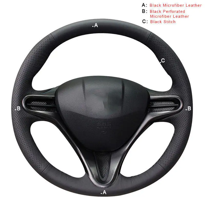 Microfiber Leather Чехол для ручного шитья рулевого колеса для Honda Civic 8 2006-2011(3 спицы) Авто оплетка на рулевом колесе крышка автостайлинг - Название цвета: Microfiber Leather