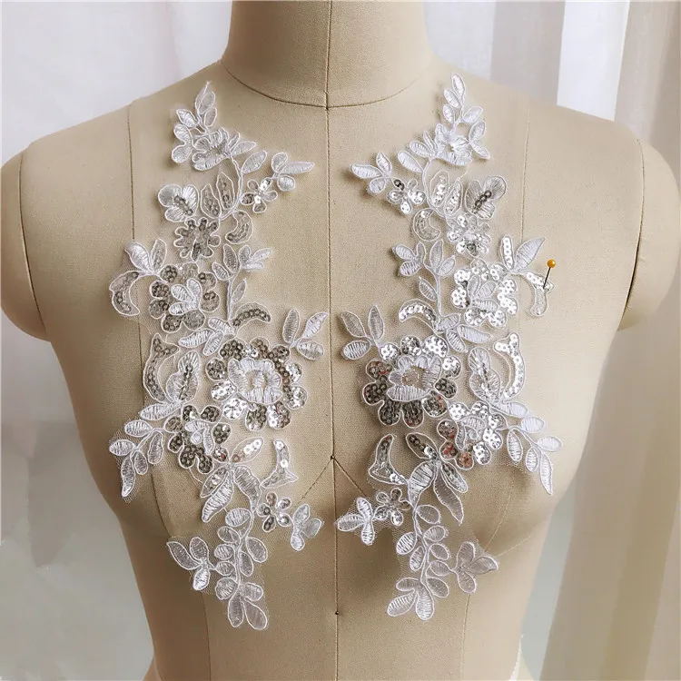 Белая костяная линия вышивка блестки патч красный детский синий цветок