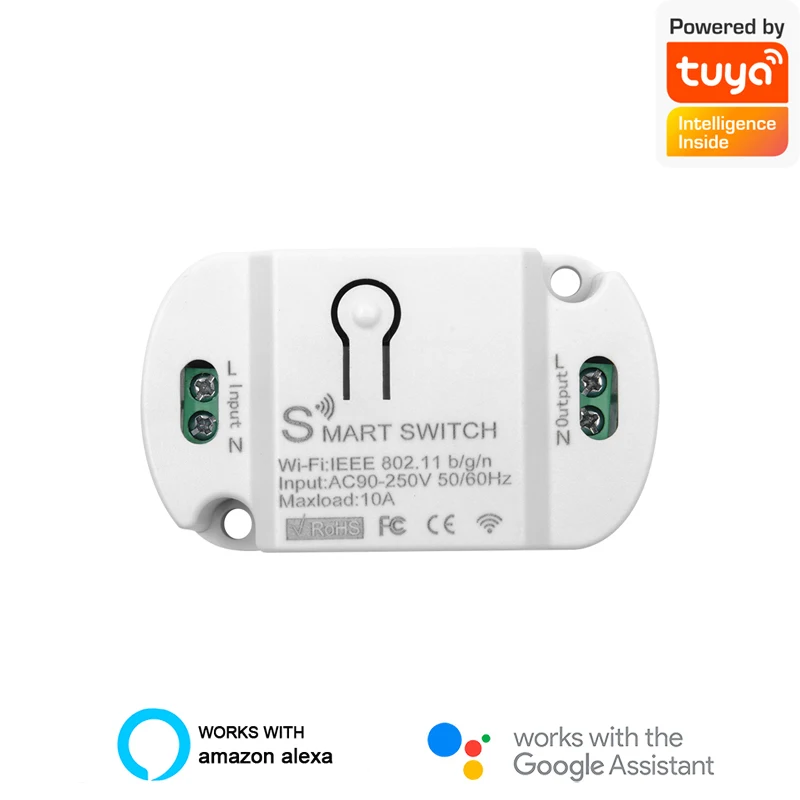 

Tuya WiFi Smart 10A Switch Led Light Smart Life Push Module Supports 2 Way APP Relay Timer Google Home Alexa Voice Control