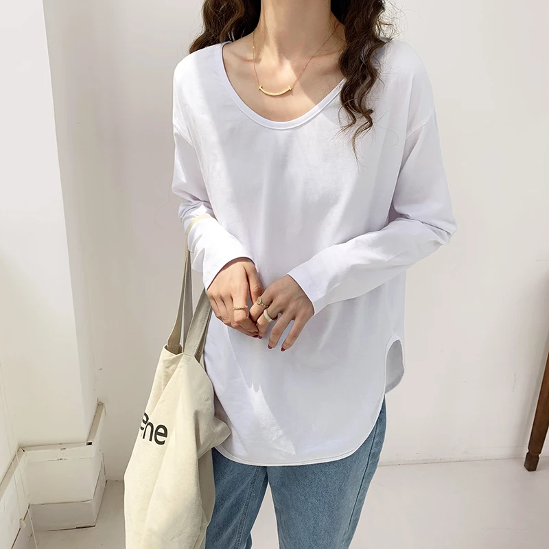 Женская футболка с длинным рукавом и V-образным вырезом весна-осень свободная