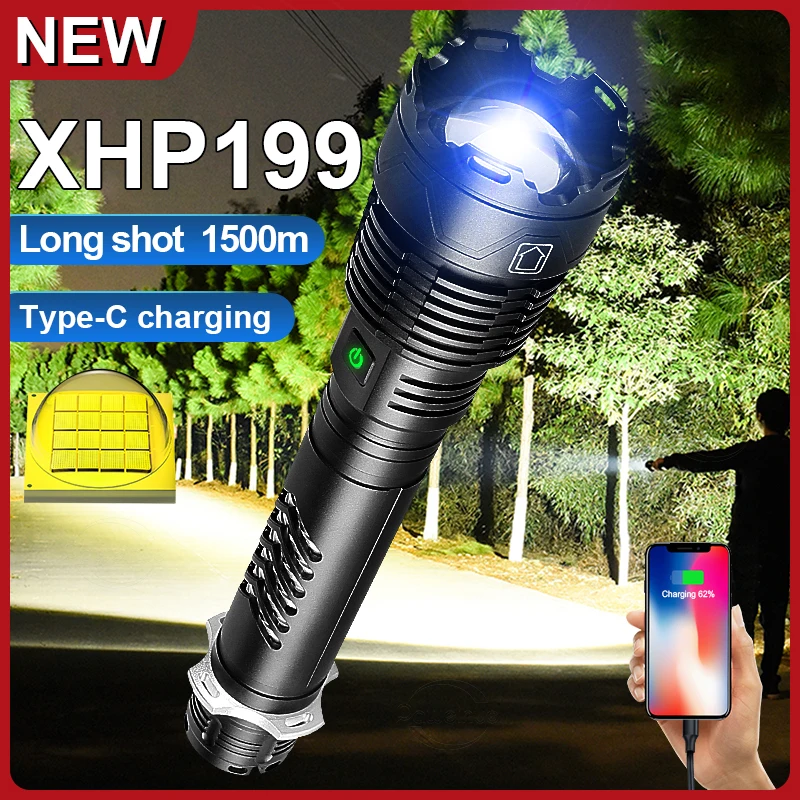 

New Super Bright XHP199 Flashlight Torch USB High Power LED Flashlights 18650 Recharg LED Lantern Waterproof Hunting Flash Light