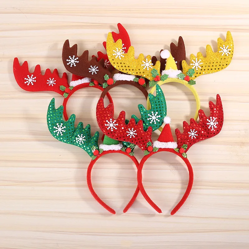 reindeer Antler Head sequins Christmas hair hoop обруч рождество accesorios navidad diademas vinchas navideñas Ободок с рогами