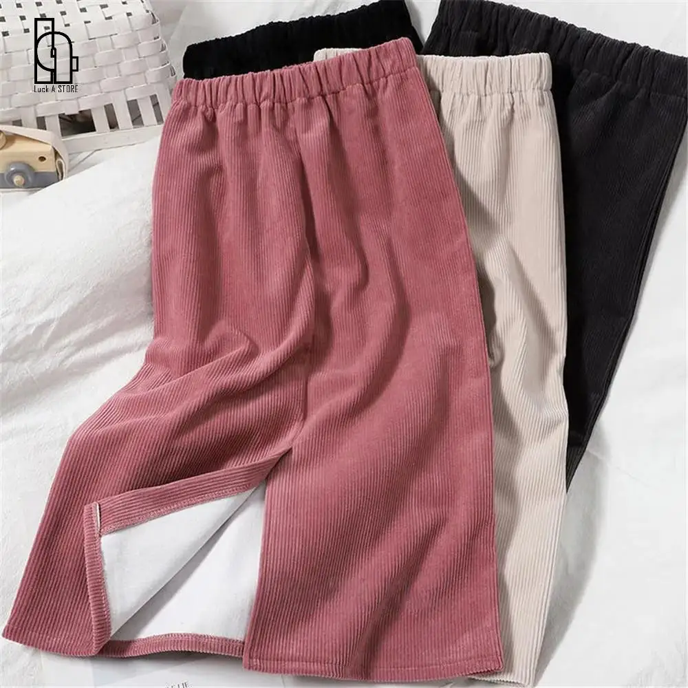 

Corduroy Plus Velvet Hip Skirt Black Elastic High Waist Vintage Long Skirt Women Korea Back Split Winter Warm Thicken Midi Skirt