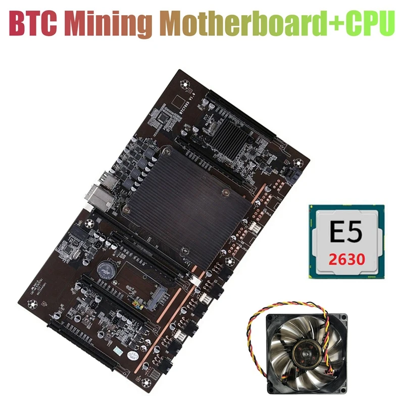 

X79 H61 BTC Miner Motherboard LGA 2011 DDR3 Support 3060 3070 3080 Graphics Card with E5 2630 CPU and Cooling Fan