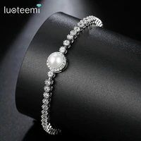 luoteemi noble shell pearl luxury cubic zirconia tennis 1719cm bracelets for women bridal gift wedding accessories jewellry