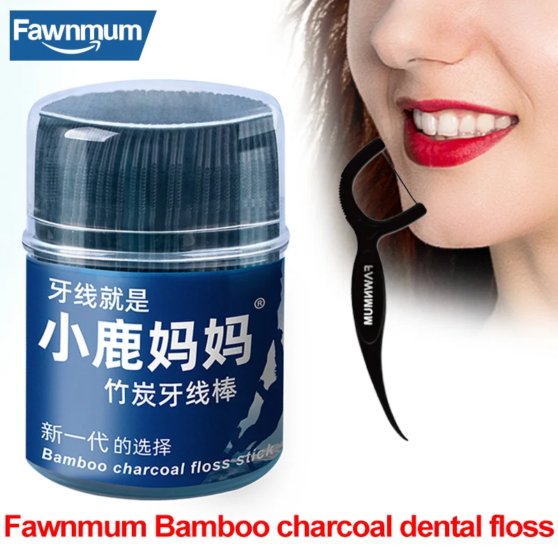 

Fawnmum, зубная нить с бамбуковым углем, 50 шт., для ухода за зубами, межзубная нить, гигиена полости рта, зубочистки