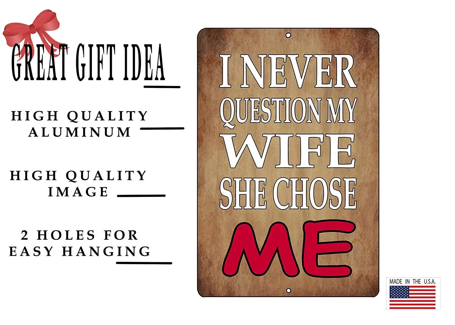 Funny Sarcastic Metal Tin Sign Wall Decor Man Cave Bar I Never Question Wife She Chose Me Rectangle Plaque | Дом и сад