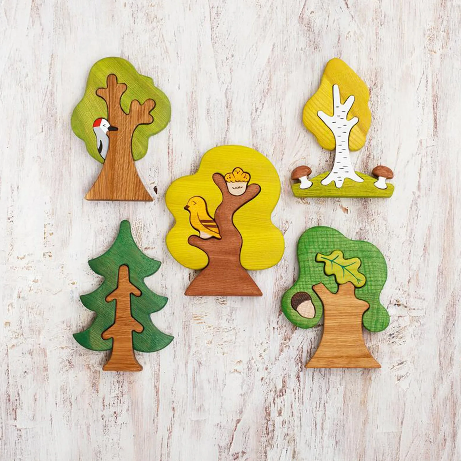 

Wooden Figurines Creative Home Decoration Miniatures Crafts Wooden Woodland Animals Toys Trees Nature Table Ornament Decor