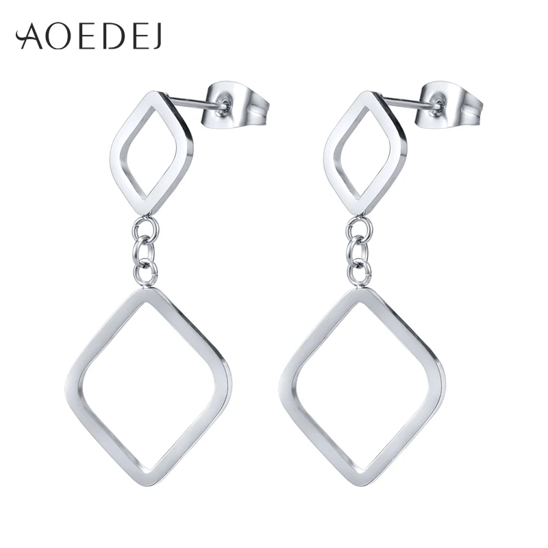 

AOEDEJ Square Shape Stud Earrings Stainless Steel Earrings for Women Classic Female Ear Piercing Jewelry Accessories Gifts