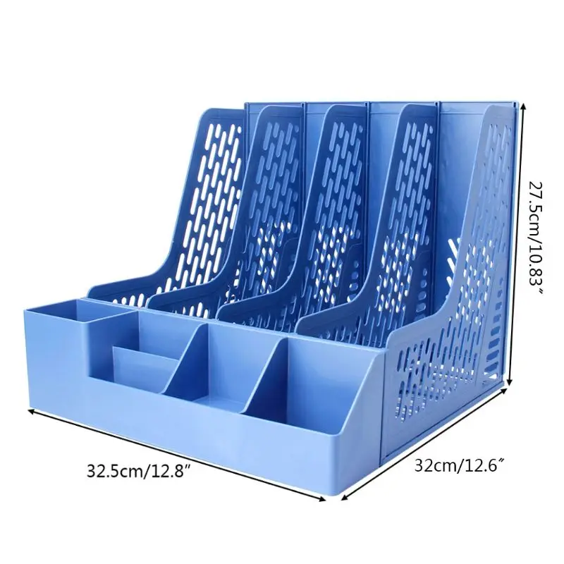 

4 Sections Desktop File Rack Paper Book Hold Office Document Tray Organizer Box