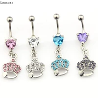 leosoxs 1 pcs new stainless steel love crown belly button ring creative and exquisite belly button nail piercing jewelry
