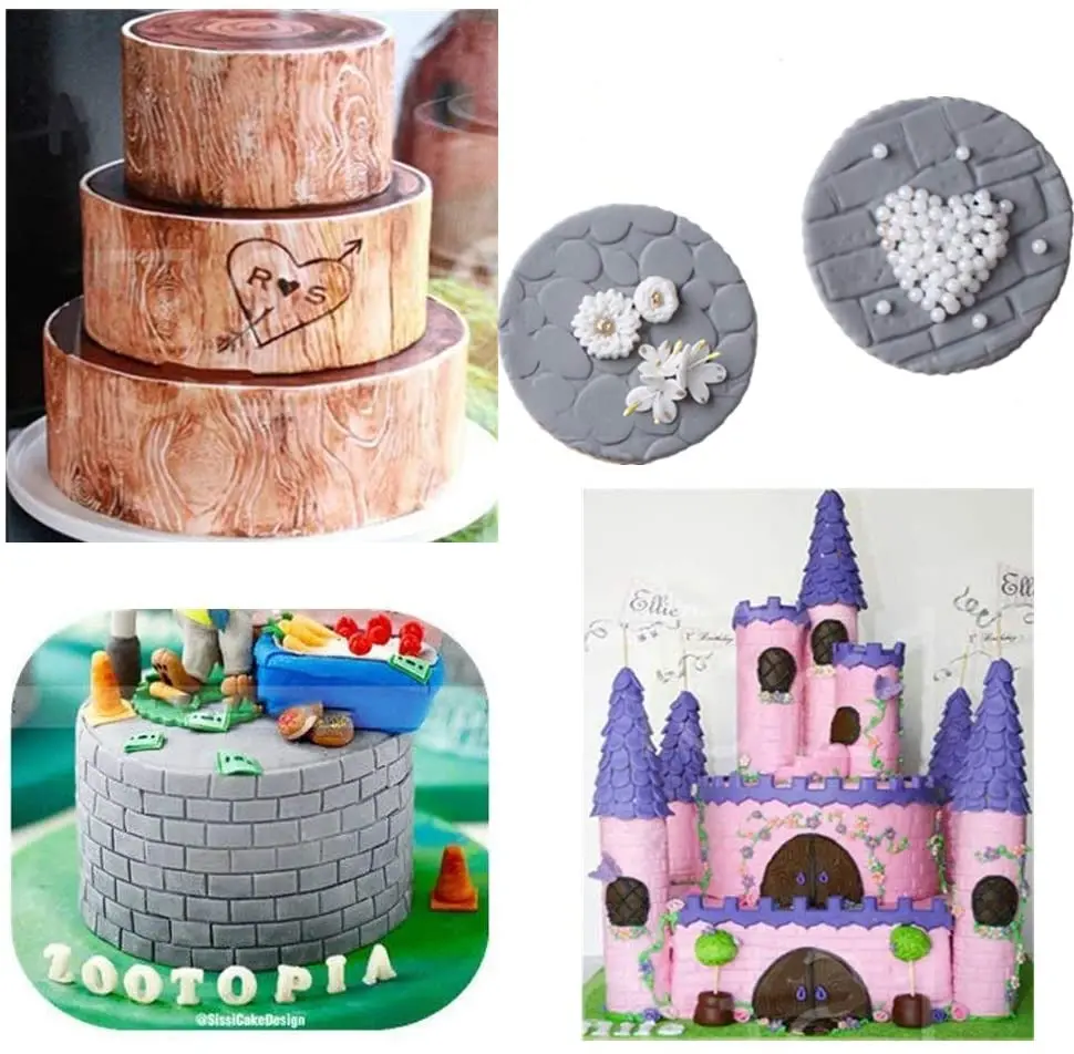 Набор пресс форм для помадки тисненая древесная кора кирпичная стена цветок