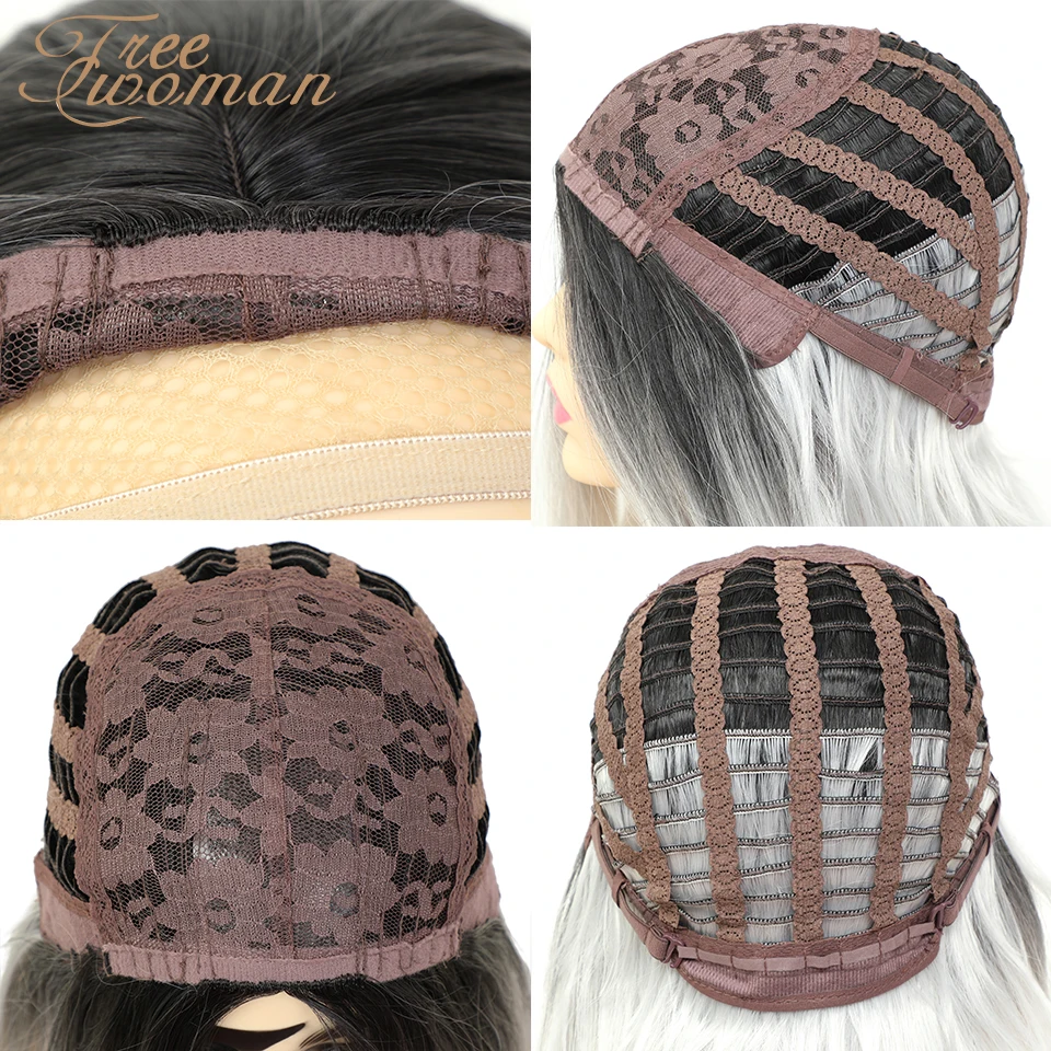 Волнистые Серебряные парики FREEWOMAN 16 дюймов синтетические для женщин длинные