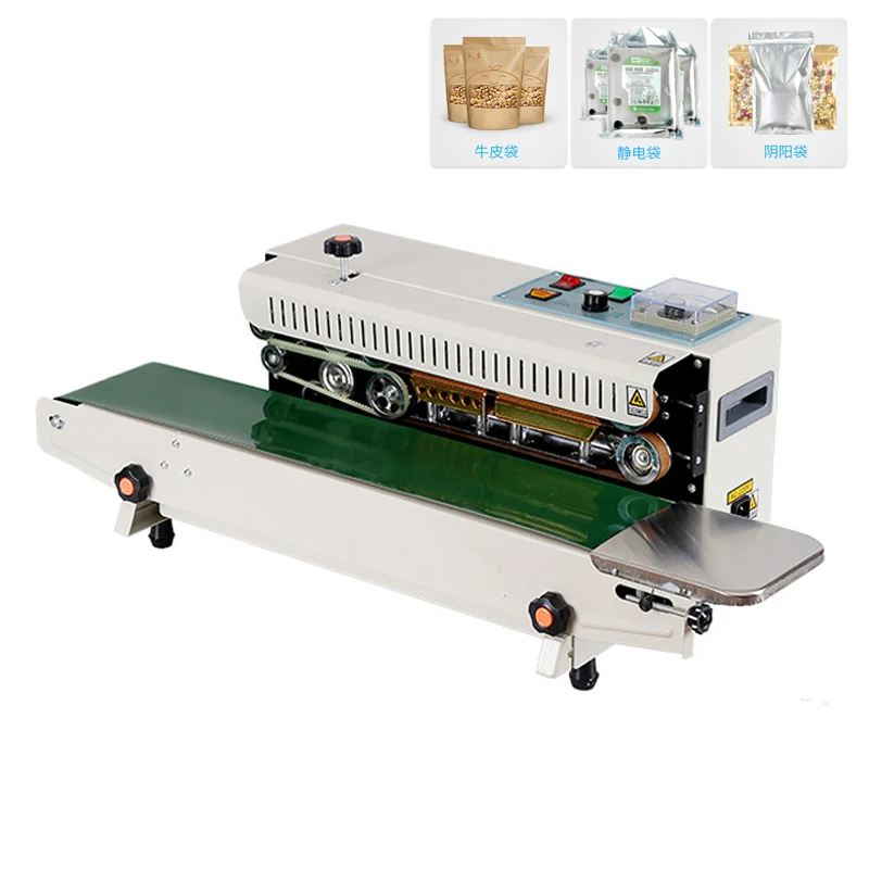 

FR-900 Food Sealer Vertical Continuous Band Sealer Automatic Printable Date Film Bag Heat Sealing Machine